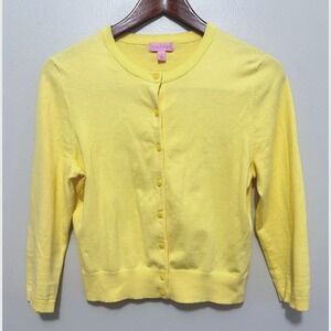 Lilly Pulitzer Yellow Hillary Cardigan Sweater Cropped 3/4 Sleeve Womens Sz S